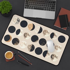 Celestial Moon Phases Desk Mat, Modern Workspace Decor, Astrology Gift, Lunar Desk Accessories, Home Office Mat, Boho Desk Pad