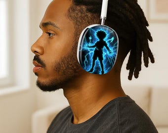 Anime Inspired AirPods Max Case, Electric Blue Silhouette Protection, Gaming Tech Gear
