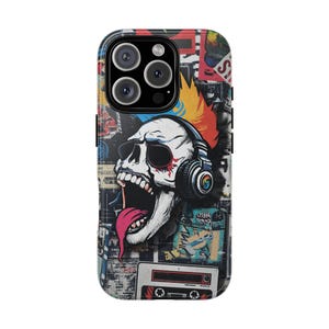 Cool Punk Retro Collage Phone Case with Punk Skull Design,Tough Cases, Alternative Lifestyle, Gift for Musicians, Unique Phone Accessory