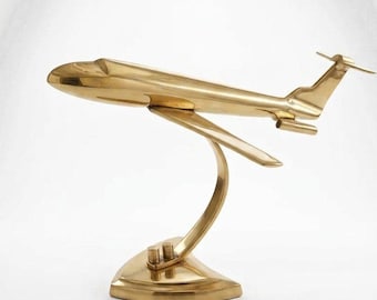 Vintage Brass Airplane Model, Antique Gold Aircraft Decor, Pilot Gift, Aviation Collectible, Office Desk Decor.