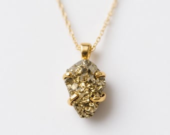 Natural Raw Pyrite Pendant, Fool's Gold Crystal Necklace, Wealth Manifestation Jewelry