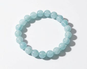 Natural Aquamarine Bracelet: 8mm Beaded Crystal Healing Jewelry