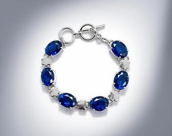 Blue Sapphire Sterling Silver Bracelet: Chakra Healing, Sri Lankan Gemstone