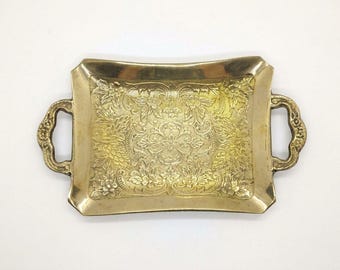 Handmade Brass Tray, Engraved platters , Antique Golden Trinket Dish.