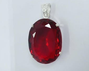 Red Ruby Pendant Necklace – Emerald Cut 90–100 ct Sterling Silver Jewelry Gift