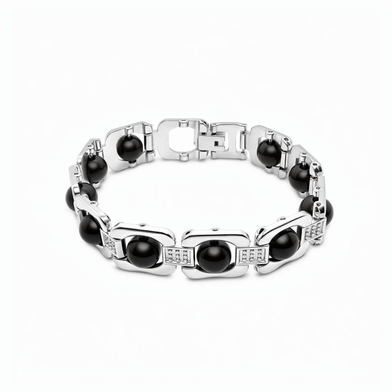 Silver tone link Karungali bracelet premium design