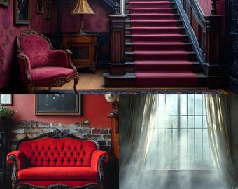Victorian Portrait Backdrop Bundle, Victorian Digital Backgrounds, Historic Interior Photography Overlays, Fine Art Studio Scenes