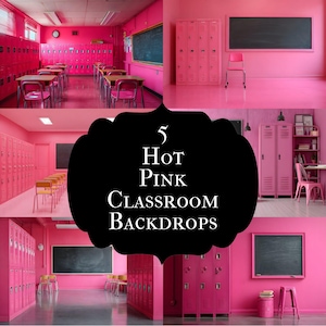 Hot Pink Locker Digital Backdrop for School Photos Colorful Classroom Scene Kids Portrait Teacher Appreciation, Potoshop Composites