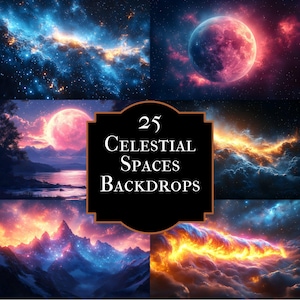 Celestial Space Digital Backdrop Bundle, Galaxy Photography Backgrounds for Photoshop, Dreamy Sky Scene