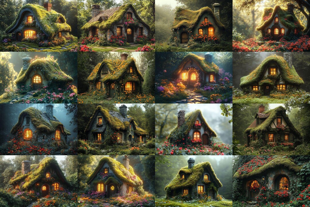 Fairytale Cottage Backdrops, Mossy Roof Enchanted House Digital Paper ...