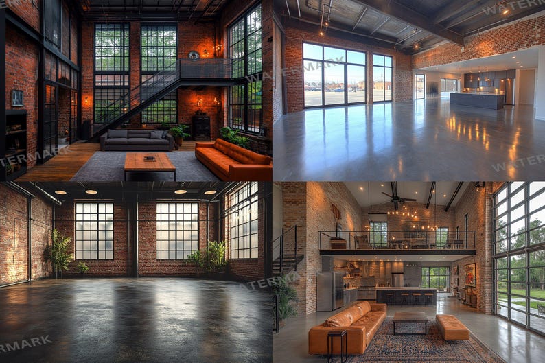 65 Industrial Loft Space Backdrops | Brick Warehouse Interiors | Large ...