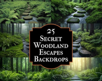 Fondo fotográfico de bosque encantador, fondos de escape secreto al bosque para retratos mágicos, superposiciones de fotos digitales