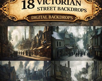 18 sfondi digitali di strade vittoriane, sfondi di città del XIX secolo, pacchetto di sfondi per fotografie di città d'epoca