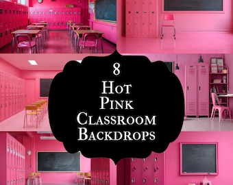 Sfondo digitale rosa acceso con armadietto per foto scolastiche, scena di classe colorata, ritratto di bambini, ringraziamento agli insegnanti, composizioni di Photoshop