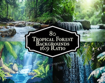 Pacchetto di sfondi fotografici con foresta tropicale, sfondi digitali della giungla, sfondi con cascate nella foresta pluviale, scene fotografiche naturalistiche