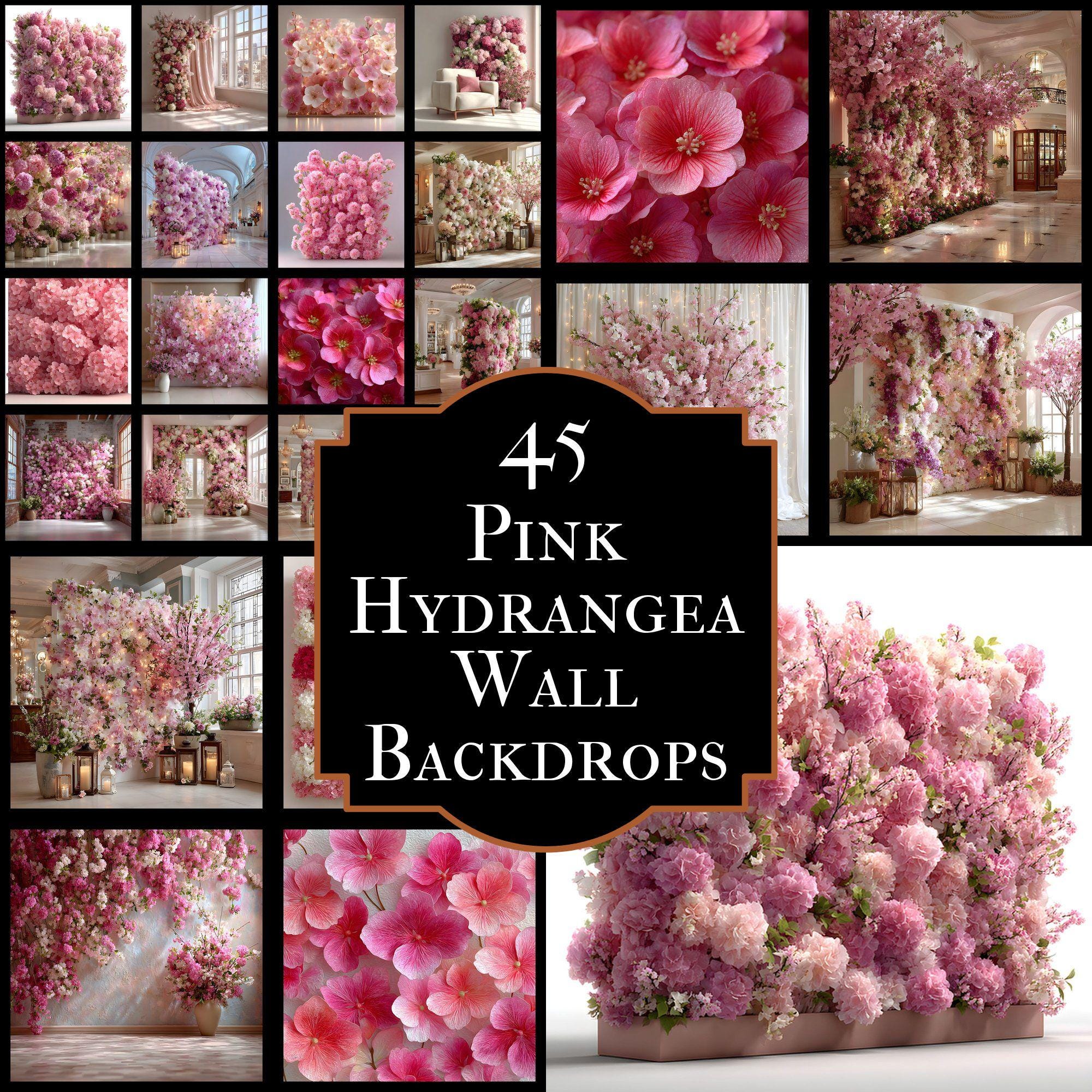 Pink Hydrangea Flower Wall Photography Backdrop, Floral Wedding