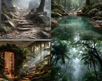 Sfondo fotografico di foresta tropicale, sfondo digitale di giungla, scena naturale di foresta pluviale, sovrapposizione di foto di ritratto, sfondo botanico verde