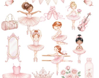 Ballerina Clipart Bundle 40 PNG | Watercolor Design | Ballet Dance and Set Illustrations Digital Download