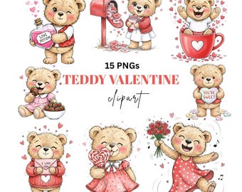 Teddy Bear Valentine Clipart, 15 Animal Graphics, Love Graphics, Digital Download