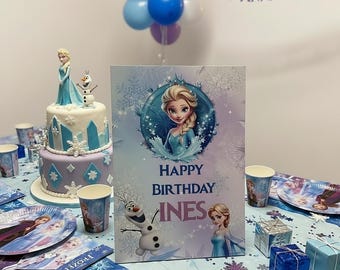 Printbare Frozen verjaardagsposter – Bewerkbaar via Canva | Gepersonaliseerde Elsa verjaardagsposter | Naam naar keuze | PDF AI EPS | Direct downloaden