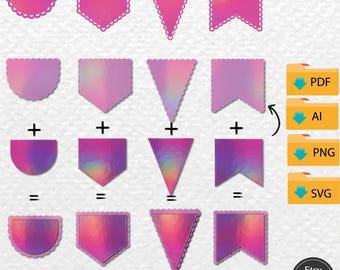 Bundel met geschulpte banner SVG – Vlaggetjes snijbestand – Slinger SVG – verjaardagsfeestbanner – digitale download