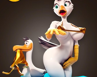 Golden Swimsuit Bird Girl Figurine | Furry Fantasy NSFW Statue | 3D Printed Collectible Model