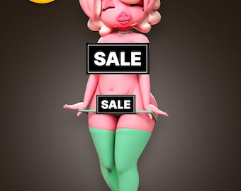 Furry Pig Girl Figurine – 3D Printed Resin Miniature, Curvy Anthro Character, Collectible Statue