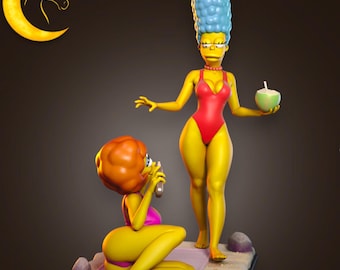 Blue Hair Mom & Red Hair Woman Figurines – 3D Printed Resin Cartoon Collectible Set