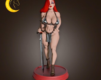 Redhead Female Warrior Figurine – 3D Printed Resin Fantasy Collectible Statue