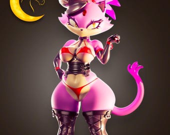 Purple Flame Cat Girl 3D Printed Figure – Curvy Fantasy Feline Collectible