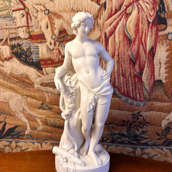 Vintage Bisque Porcelain Classical Male Statue – 12” White Figurine - French neoclassical style