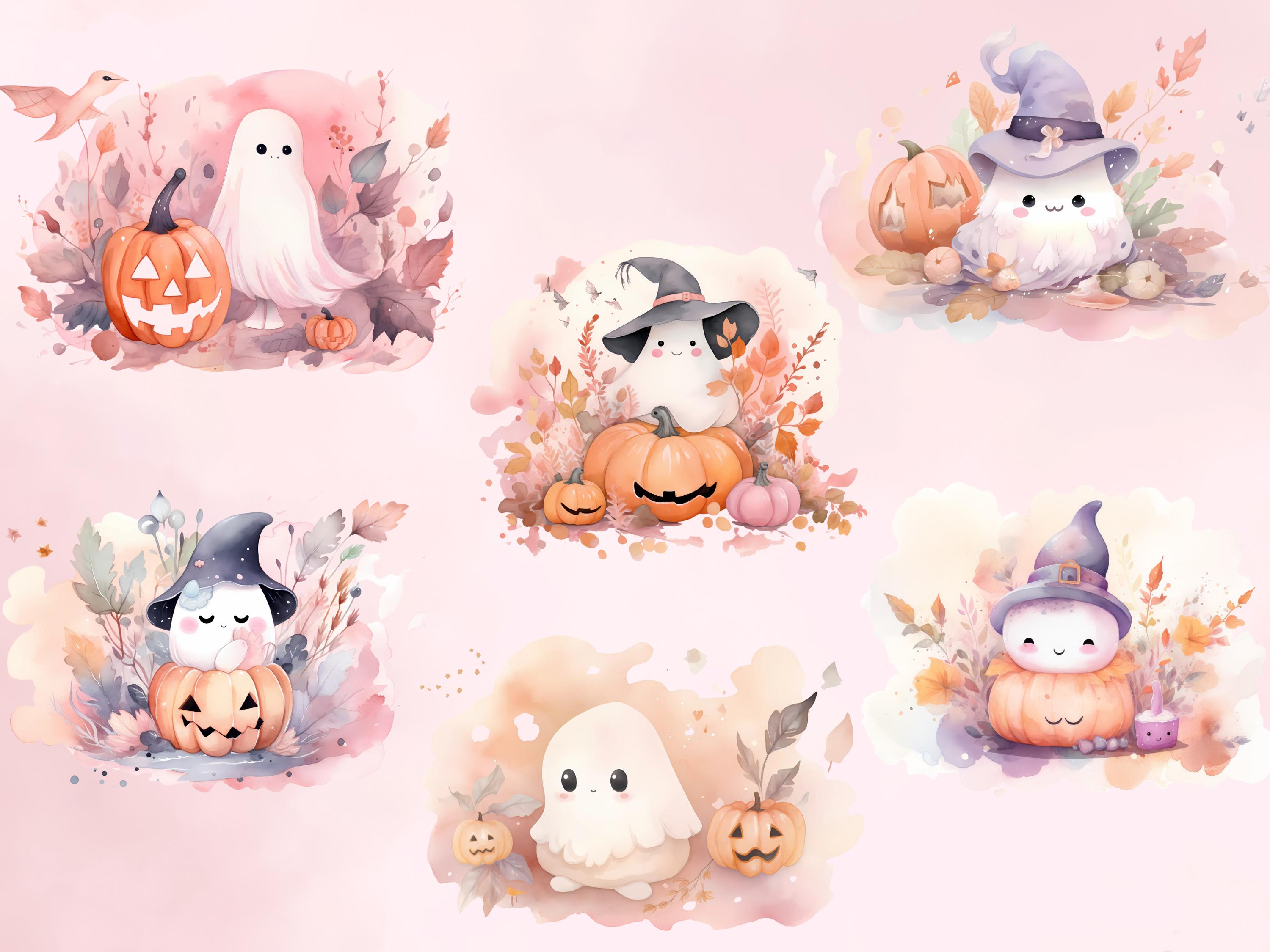 Pastel Pink Ghost Clipart PNG Kawaii Watercolor Halloween Ghosts Autumn ...