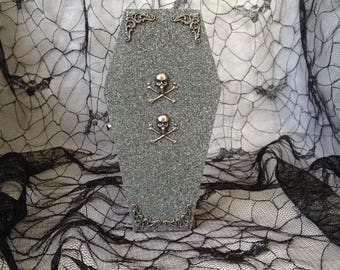 Grey Stone Look Skeleton Wood Coffin