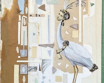 Paper Aviary 6 Original Collage Art by Katie McCann