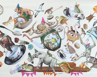 The Tea Party Original Collage Art by Katie McCann