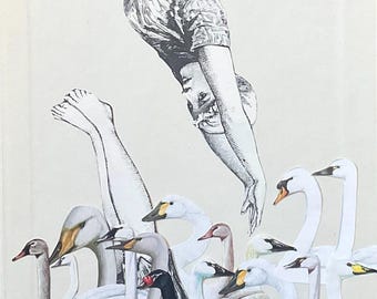Swan Dive Original Collage Art by Katie McCann