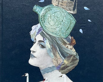 Ship In A Bottle Original Collage Art by Katie McCann