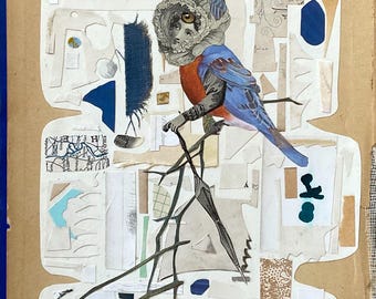 Paper Aviary 3 Original Collage Art by Katie McCann