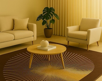 Hand Tufted Wool Area Rugs Geometric Sunburst Rug: Brown & Gold Modern Accent Carpet