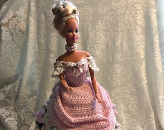 OOAK Southern Belle Barbie in Pink Crochet with Roses