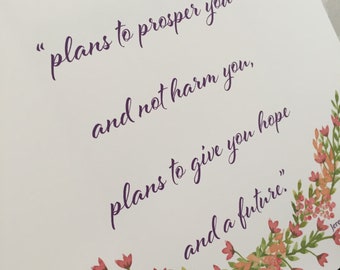 Inspirational Verse Print Jeremiah 29:11 'I know the plans' - Scripture Wall Art - Frameable Print - Gift Encouragement Graduation Friend