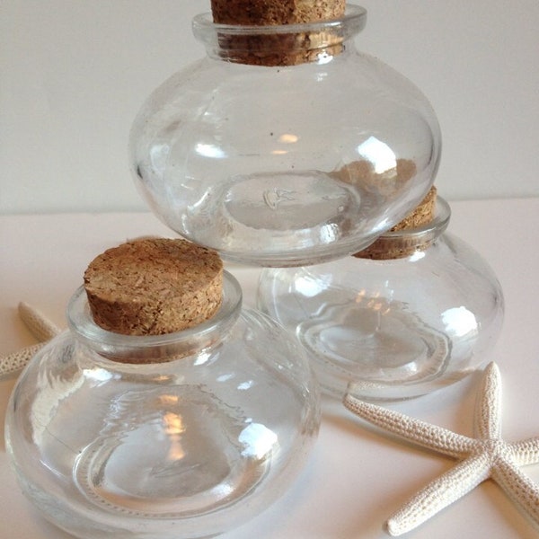 Small Glass Jar with Cork - Home Decor - Beach Wedding Favor  - Gift -  Candy Reception - Keepsake Tiny Bottle