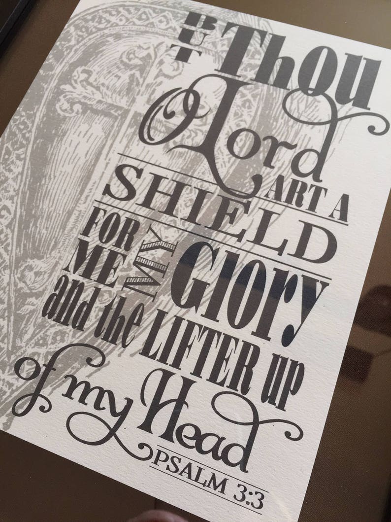 Inspirational Verse Print Psalm 3:3 'Lifter Up of My Head' Scripture Wall Art Frameable Print Gift Encouragement Strength Friend image 1
