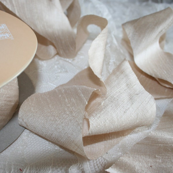 Dupioni Silk Ribbon  2 inch Midori Cameo Trim- yardage - Ivory Champagne Bridal Millinery Home Decor - DIY Wedding Sash Garter Bouquet
