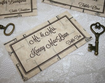 Key Theme Place or Escort Cards - Vintage - Rustic - Wedding Quince Bat Mitzvah - Lock and Key Theme