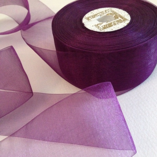 Midori Ribbon 1.5" inch Blackberry Purple Wedding DIY Organdy per yard - Baby Headband - Bridal Garter - Bouquet Wrap