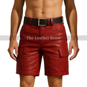 Handmade Red Sheep Leather Biker Shorts - Six Pocket Design