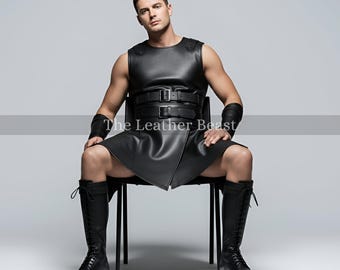 Handmade Real Leather Roman Warrior Costume Cosplay - Custom Gladiator Outfit - Men Leather Kilt