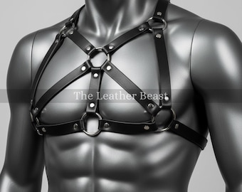 Handgemaakt zwart leren borstharnas – Burning Man, Fetish Wear