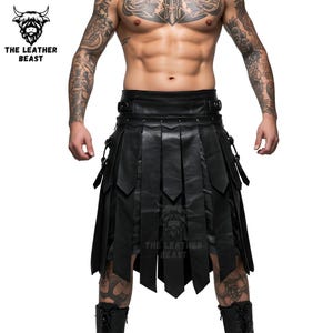 Real Leather Kilt For Men - Festival Outfit - Mens Leather Kilt - Mens Kilt - Gladiator Costume - leather Kilt Men - Black Leather Kilt Men